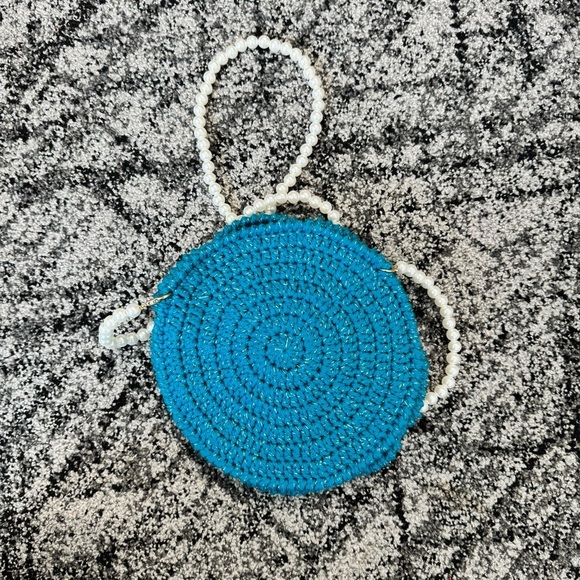 Hand Crocheted Sparkling Blue Rose Purse - Picture 9 of 15